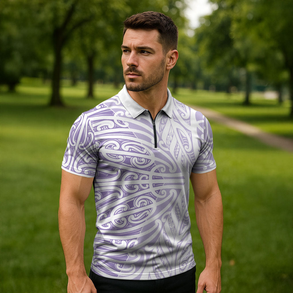 Purple New Zealand Puhoro Maori Tattoo Zipper Polo Shirt LT14 - Polynesian Pride