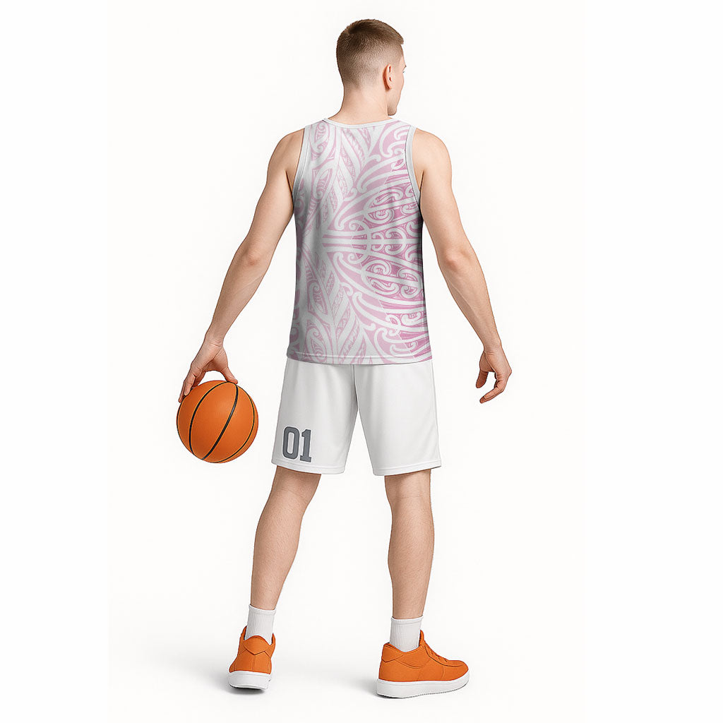 Pink New Zealand Puhoro Maori Tattoo Basketball Jersey LT14 - Polynesian Pride