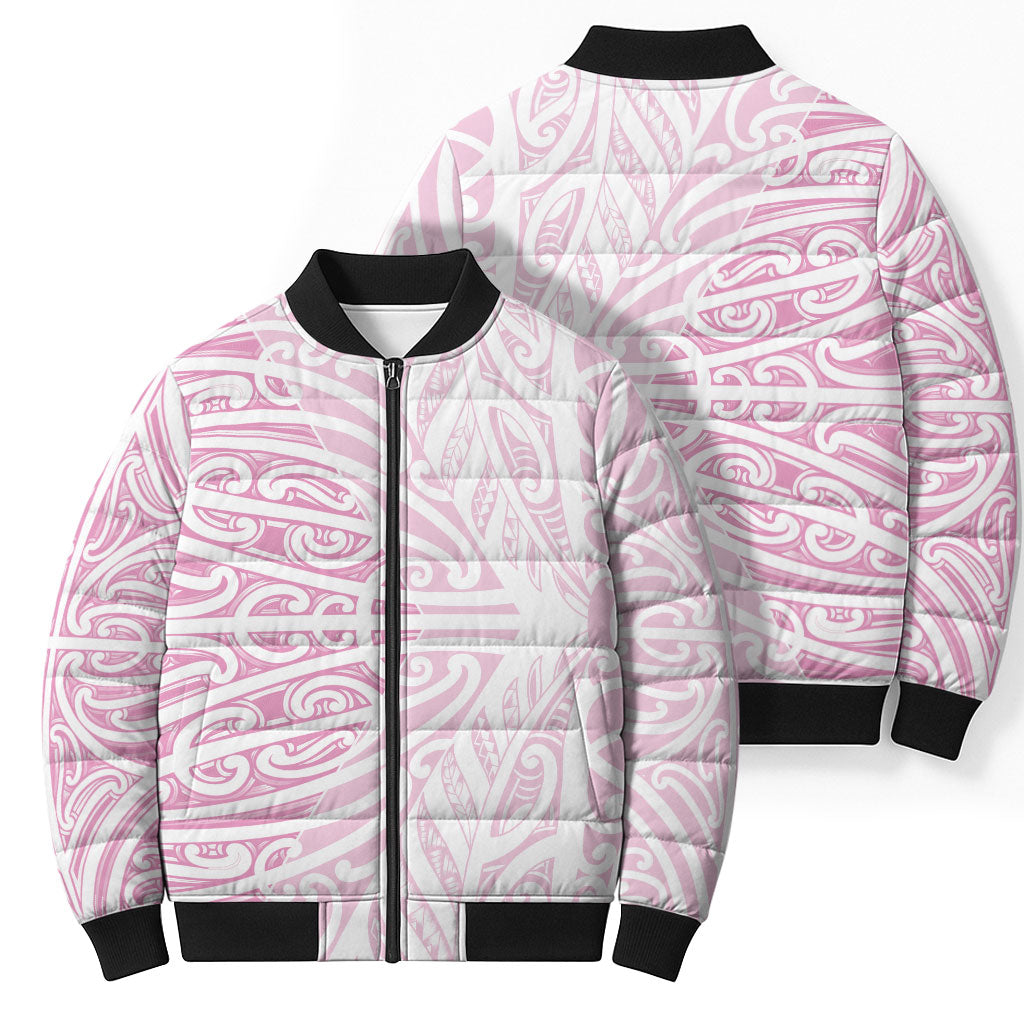Pink New Zealand Puhoro Maori Tattoo Bomber Puffer Jacket LT14 - Polynesian Pride