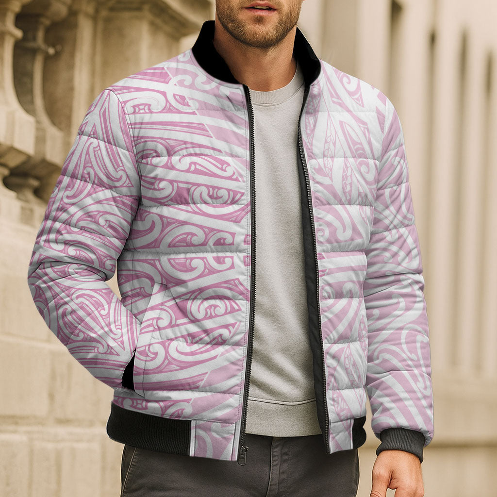 Pink New Zealand Puhoro Maori Tattoo Bomber Puffer Jacket LT14 - Polynesian Pride