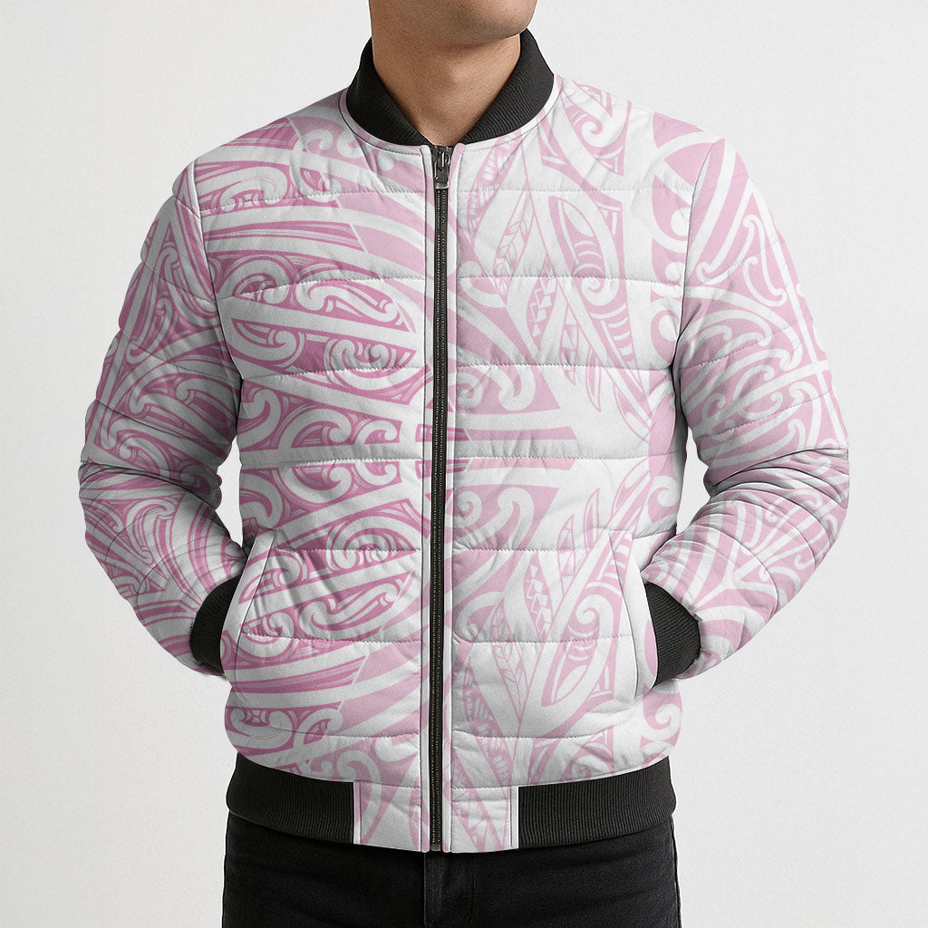 Pink New Zealand Puhoro Maori Tattoo Bomber Puffer Jacket LT14 - Polynesian Pride