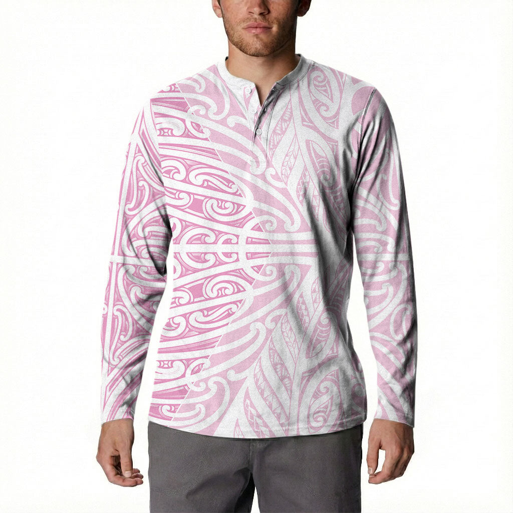 Pink New Zealand Puhoro Maori Tattoo Button Sweatshirt LT14 - Polynesian Pride