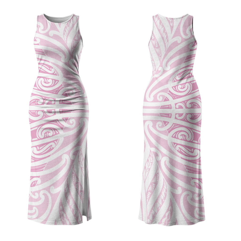 Pink New Zealand Puhoro Maori Tattoo Couples Matching Tank Maxi Dress and Long Sleeve Button Shirt LT14 - Polynesian Pride