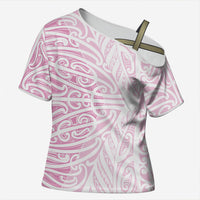 Pink New Zealand Puhoro Maori Tattoo Cross Shoulder Shirt LT14 Female Pink - Polynesian Pride