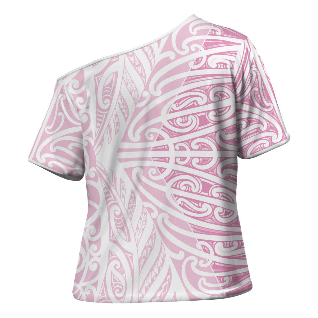 Pink New Zealand Puhoro Maori Tattoo Cross Shoulder Shirt LT14 - Polynesian Pride