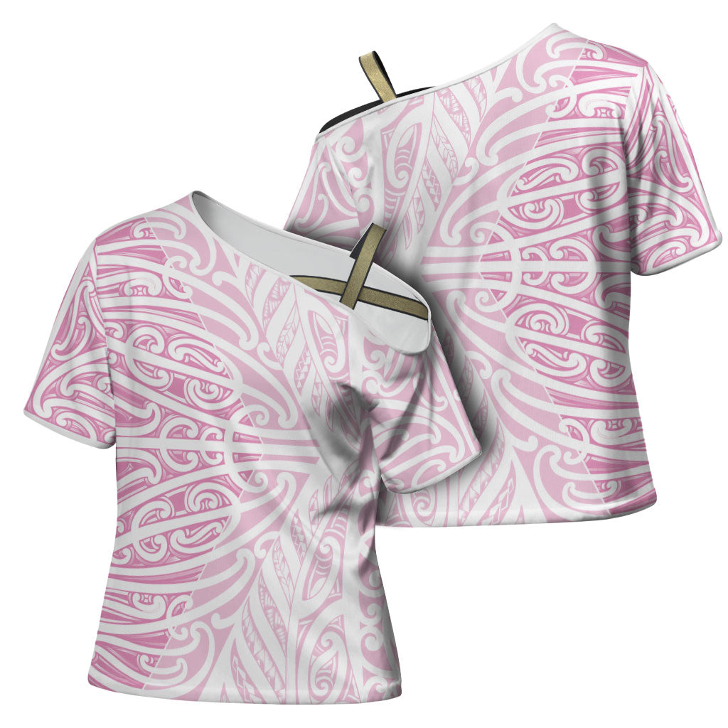 Pink New Zealand Puhoro Maori Tattoo Cross Shoulder Shirt LT14 - Polynesian Pride