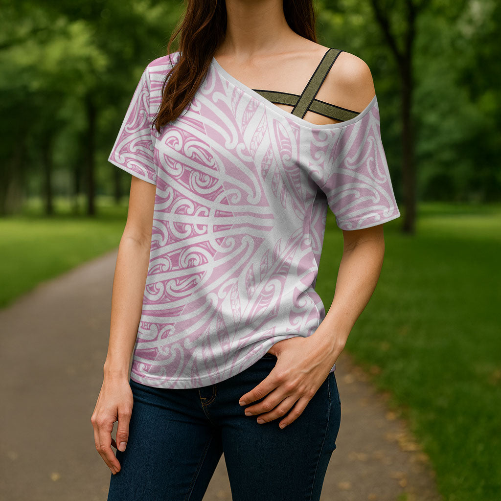 Pink New Zealand Puhoro Maori Tattoo Cross Shoulder Shirt LT14 - Polynesian Pride