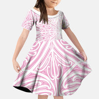Pink New Zealand Puhoro Maori Tattoo Family Matching Long Sleeve Bodycon Dress and Hawaiian Shirt LT14 Daughter's Dress Pink - Polynesian Pride