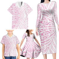 Pink New Zealand Puhoro Maori Tattoo Family Matching Long Sleeve Bodycon Dress and Hawaiian Shirt LT14 - Polynesian Pride