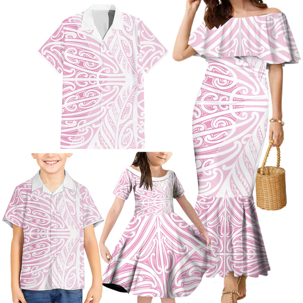 Pink New Zealand Puhoro Maori Tattoo Family Matching Mermaid Dress and Hawaiian Shirt LT14 - Polynesian Pride