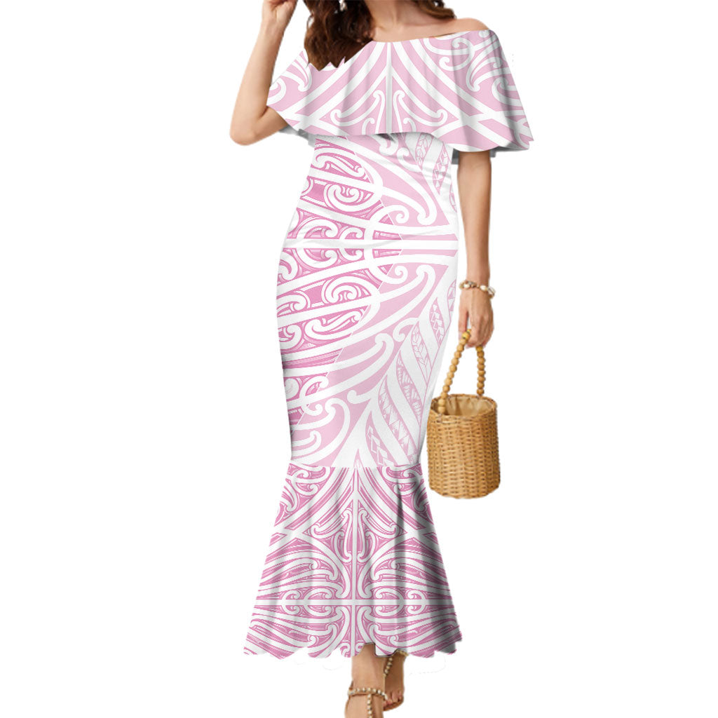 Pink New Zealand Puhoro Maori Tattoo Family Matching Mermaid Dress and Hawaiian Shirt LT14 Mom's Dress Pink - Polynesian Pride
