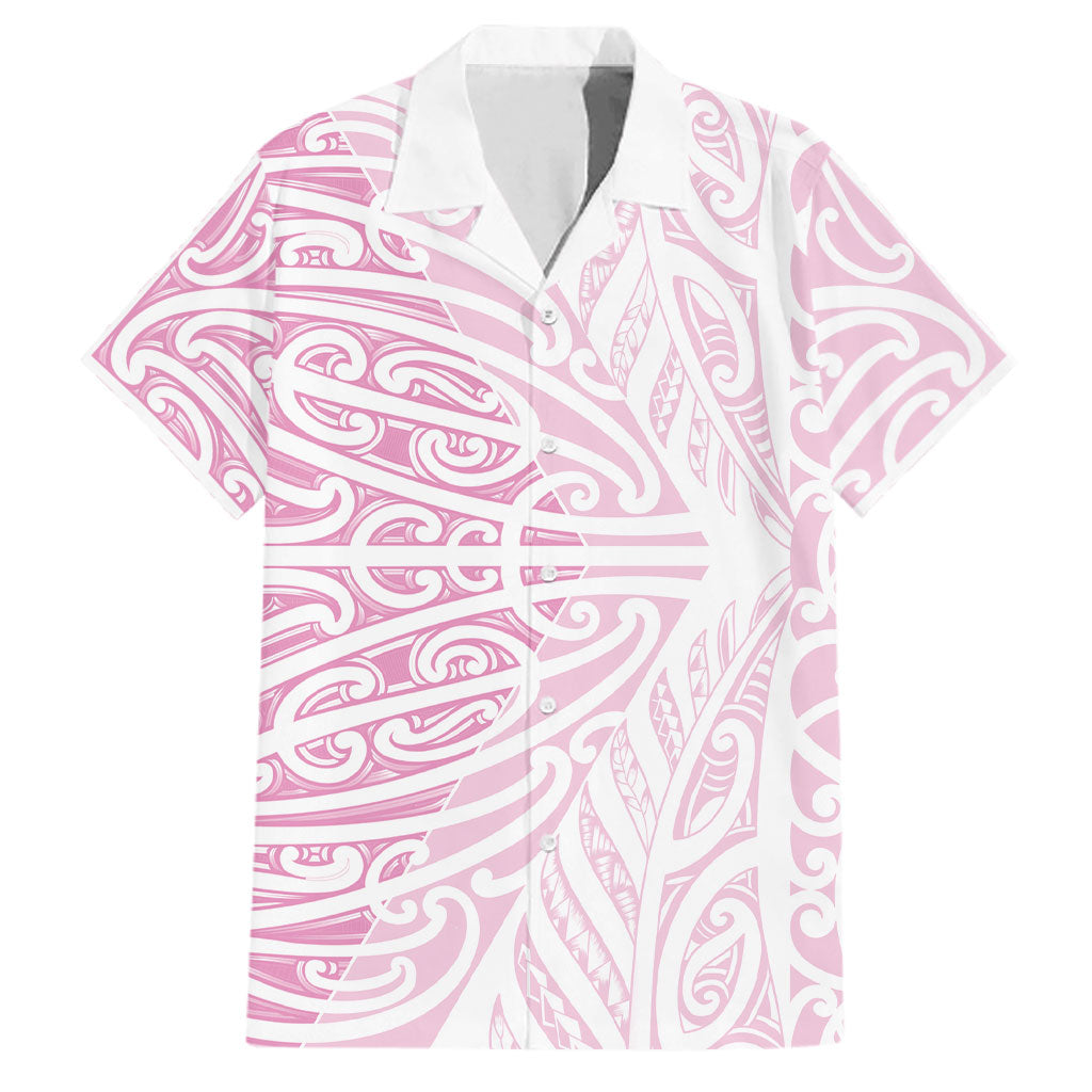 Pink New Zealand Puhoro Maori Tattoo Family Matching Off The Shoulder Long Sleeve Dress and Hawaiian Shirt LT14 Dad's Shirt - Short Sleeve Pink - Polynesian Pride