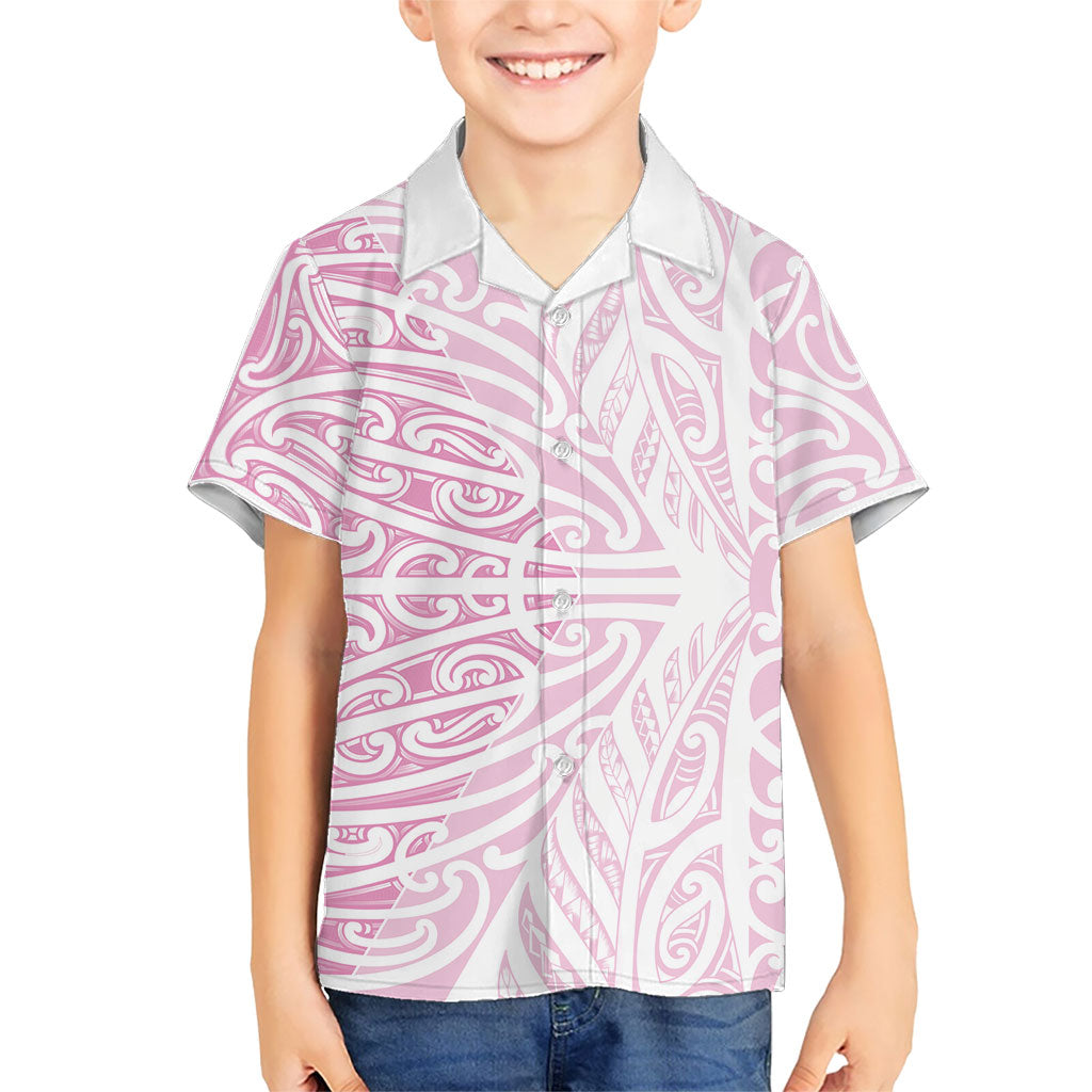 Pink New Zealand Puhoro Maori Tattoo Family Matching Off The Shoulder Long Sleeve Dress and Hawaiian Shirt LT14 Son's Shirt Pink - Polynesian Pride