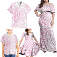 Pink New Zealand Puhoro Maori Tattoo Family Matching Off Shoulder Maxi Dress and Hawaiian Shirt LT14 - Polynesian Pride