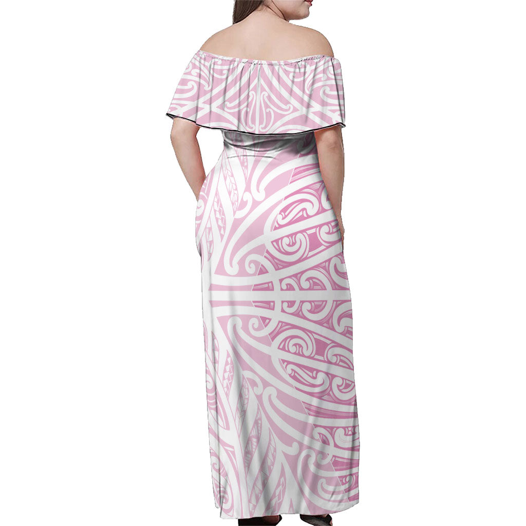 Pink New Zealand Puhoro Maori Tattoo Family Matching Off Shoulder Maxi Dress and Hawaiian Shirt LT14 - Polynesian Pride