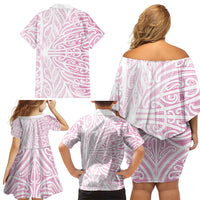 Pink New Zealand Puhoro Maori Tattoo Family Matching Off Shoulder Short Dress and Hawaiian Shirt LT14 - Polynesian Pride