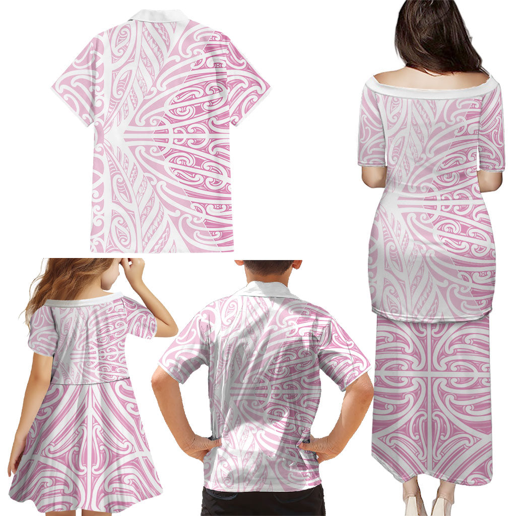 Pink New Zealand Puhoro Maori Tattoo Family Matching Puletasi and Hawaiian Shirt LT14 - Polynesian Pride