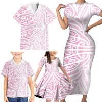 Pink New Zealand Puhoro Maori Tattoo Family Matching Short Sleeve Bodycon Dress and Hawaiian Shirt LT14 - Polynesian Pride
