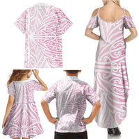 Pink New Zealand Puhoro Maori Tattoo Family Matching Summer Maxi Dress and Hawaiian Shirt LT14 - Polynesian Pride