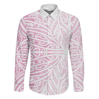 Pink New Zealand Puhoro Maori Tattoo Family Matching Summer Maxi Dress and Hawaiian Shirt LT14 Dad's Shirt - Long Sleeve Pink - Polynesian Pride