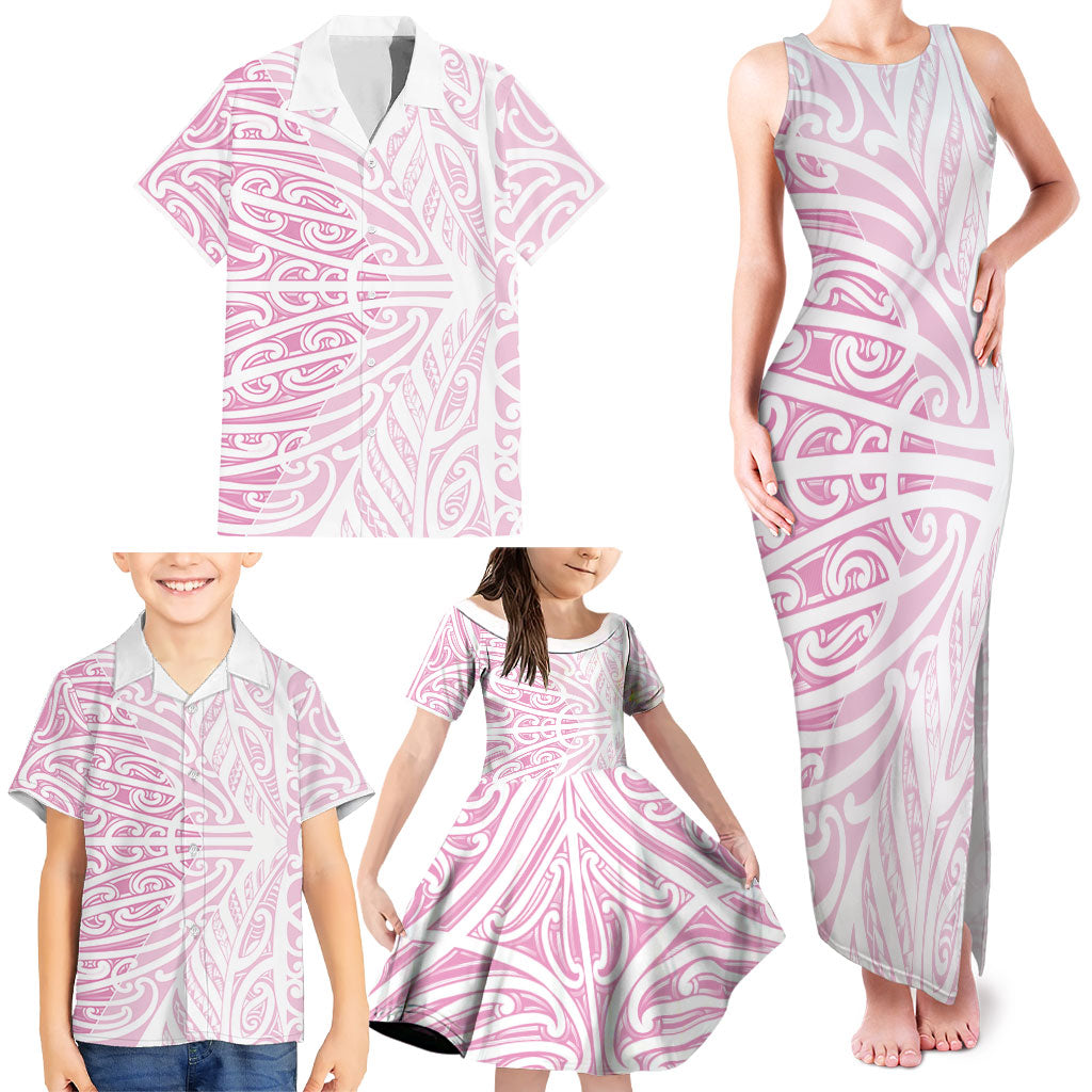 Pink New Zealand Puhoro Maori Tattoo Family Matching Tank Maxi Dress and Hawaiian Shirt LT14 - Polynesian Pride