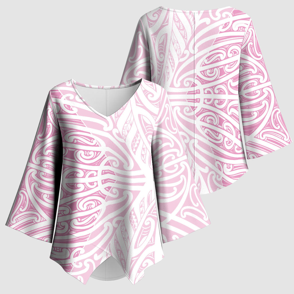 Pink New Zealand Puhoro Maori Tattoo Kimono Sleeve Blouse LT14 - Polynesian Pride