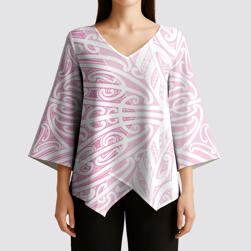 Pink New Zealand Puhoro Maori Tattoo Kimono Sleeve Blouse LT14 - Polynesian Pride