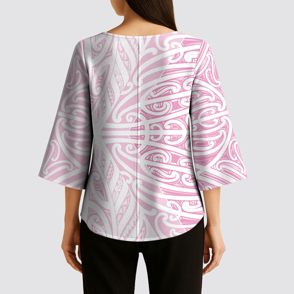 Pink New Zealand Puhoro Maori Tattoo Kimono Sleeve Blouse LT14 - Polynesian Pride