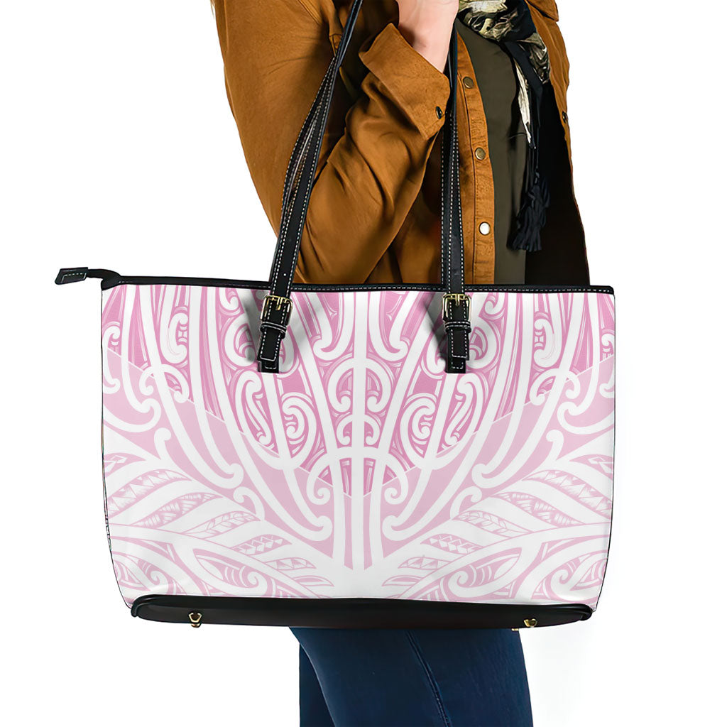 Pink New Zealand Puhoro Maori Tattoo Leather Tote Bag LT14 - Polynesian Pride