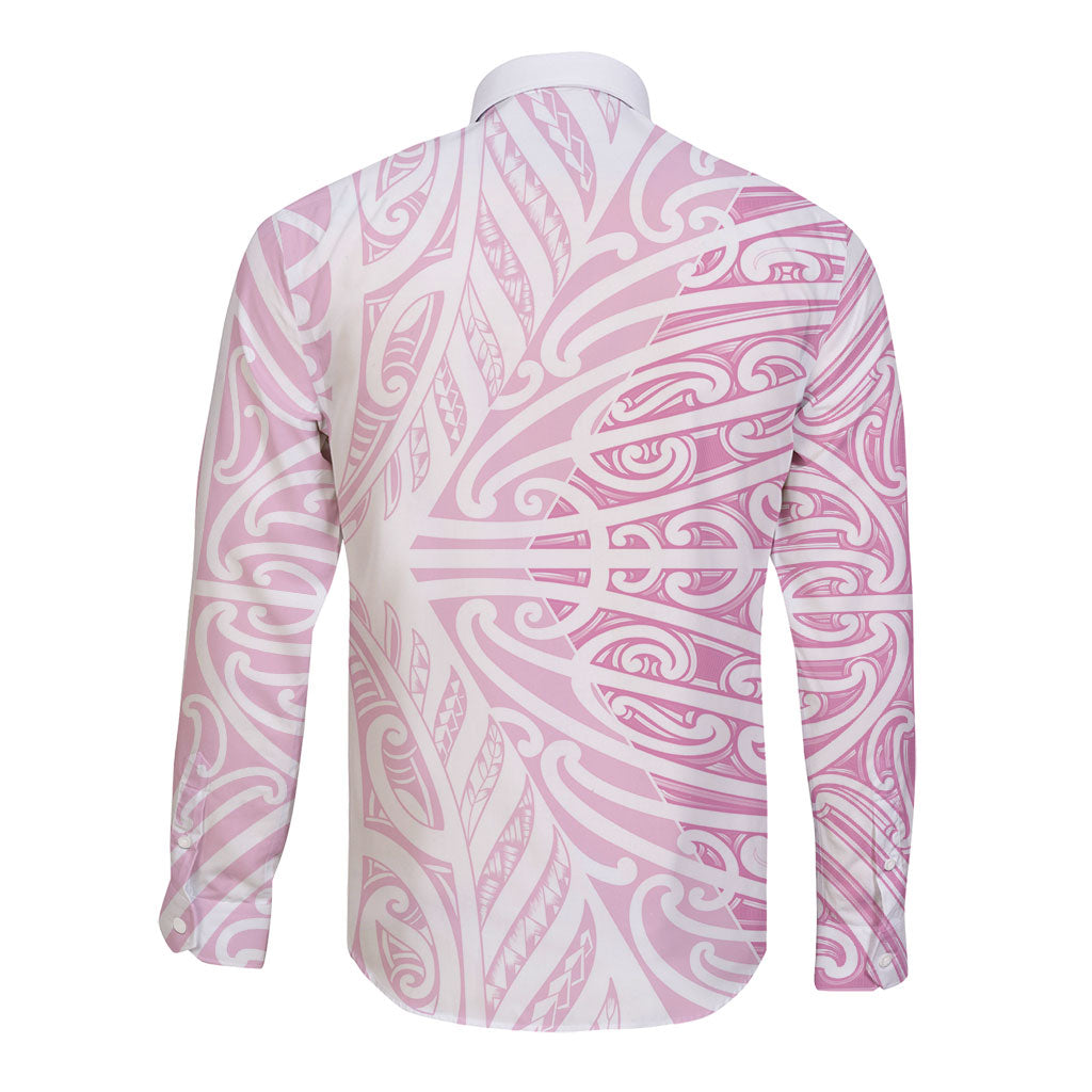Pink New Zealand Puhoro Maori Tattoo Long Sleeve Button Shirt LT14 - Polynesian Pride