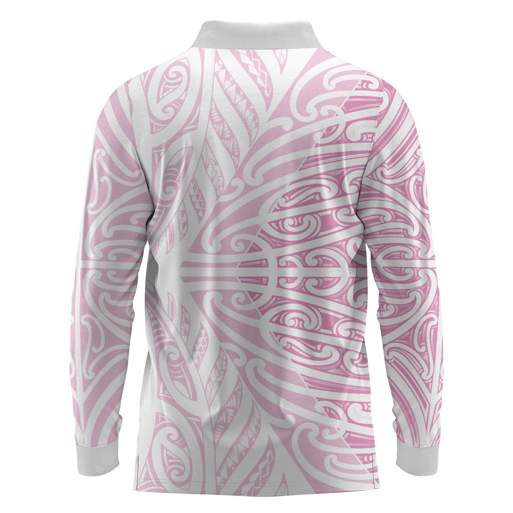 Pink New Zealand Puhoro Maori Tattoo Long Sleeve Polo Shirt LT14 - Polynesian Pride