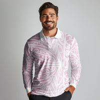 Pink New Zealand Puhoro Maori Tattoo Long Sleeve Polo Shirt LT14 - Polynesian Pride