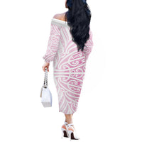Pink New Zealand Puhoro Maori Tattoo Off The Shoulder Long Sleeve Dress LT14 - Polynesian Pride