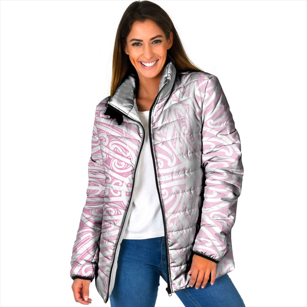 Pink New Zealand Puhoro Maori Tattoo Padded Jacket LT14 Women Pink - Polynesian Pride