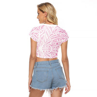 Pink New Zealand Puhoro Maori Tattoo Raglan Cropped T Shirt LT14 - Polynesian Pride