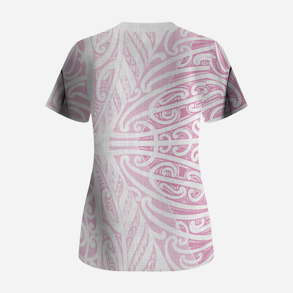 Pink New Zealand Puhoro Maori Tattoo Scrub Top LT14 - Polynesian Pride