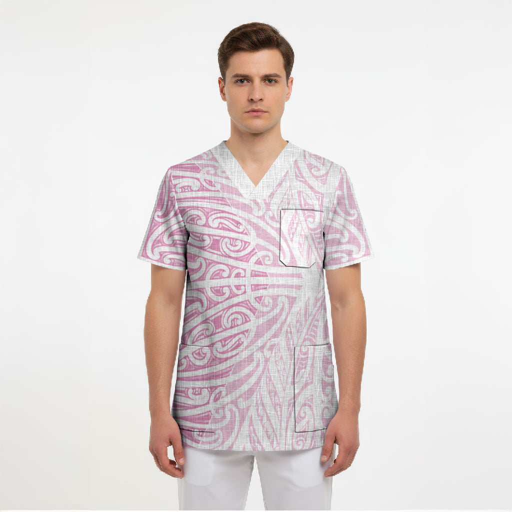 Pink New Zealand Puhoro Maori Tattoo Scrub Top LT14 - Polynesian Pride