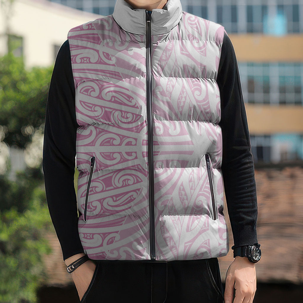 Pink New Zealand Puhoro Maori Tattoo Sleeveless Puffer Jacket LT14 - Polynesian Pride