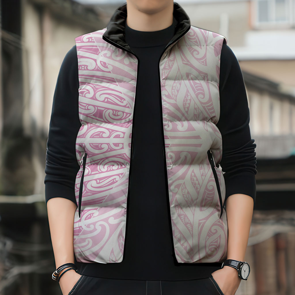 Pink New Zealand Puhoro Maori Tattoo Sleeveless Puffer Jacket LT14 - Polynesian Pride