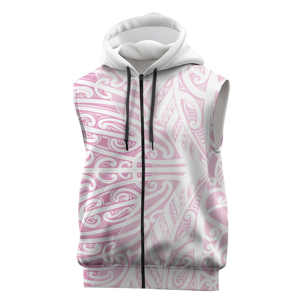 Pink New Zealand Puhoro Maori Tattoo Sleeveless Zip Hoodie LT14 Pink - Polynesian Pride