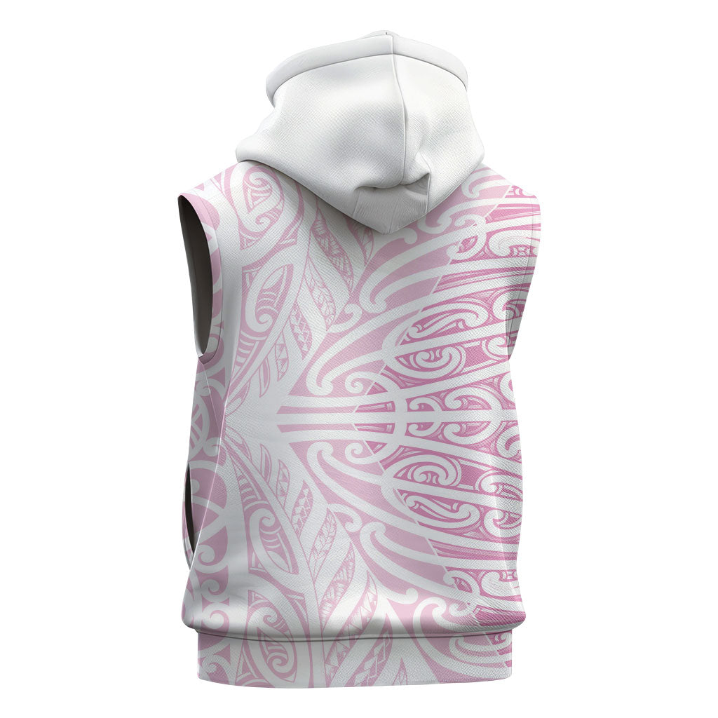 Pink New Zealand Puhoro Maori Tattoo Sleeveless Zip Hoodie LT14 - Polynesian Pride