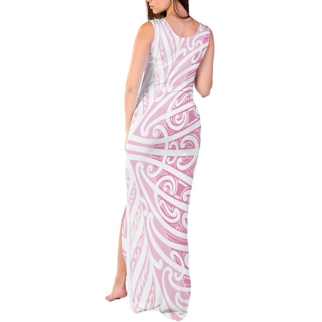 Pink New Zealand Puhoro Maori Tattoo Tank Maxi Dress LT14 - Polynesian Pride