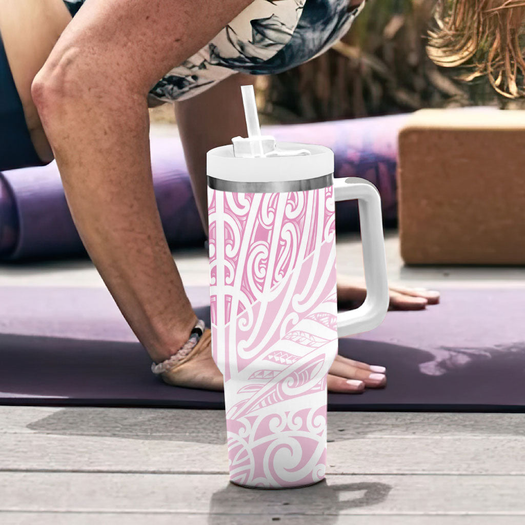 Pink New Zealand Puhoro Maori Tattoo Tumbler With Handle LT14 - Polynesian Pride