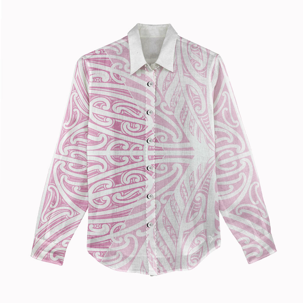 Pink New Zealand Puhoro Maori Tattoo Women Casual Shirt LT14 - Polynesian Pride