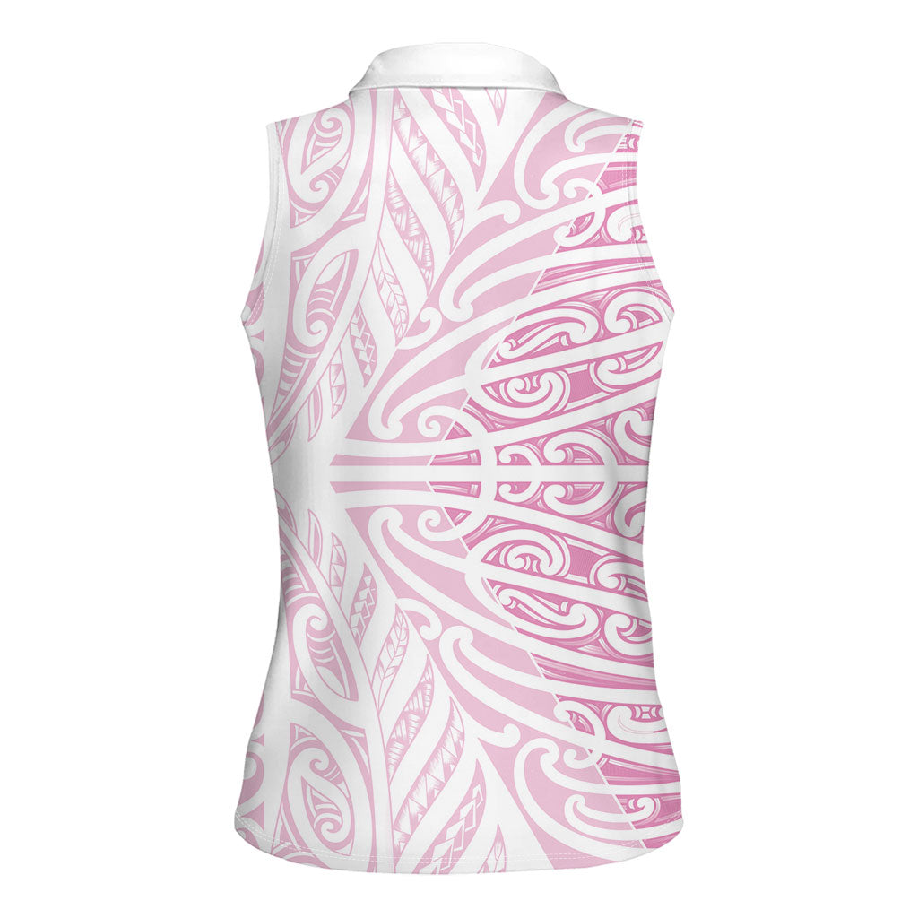 Pink New Zealand Puhoro Maori Tattoo Women Sleeveless Polo Shirt LT14 - Polynesian Pride
