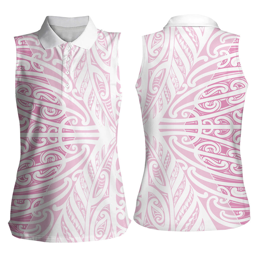 Pink New Zealand Puhoro Maori Tattoo Women Sleeveless Polo Shirt LT14 - Polynesian Pride