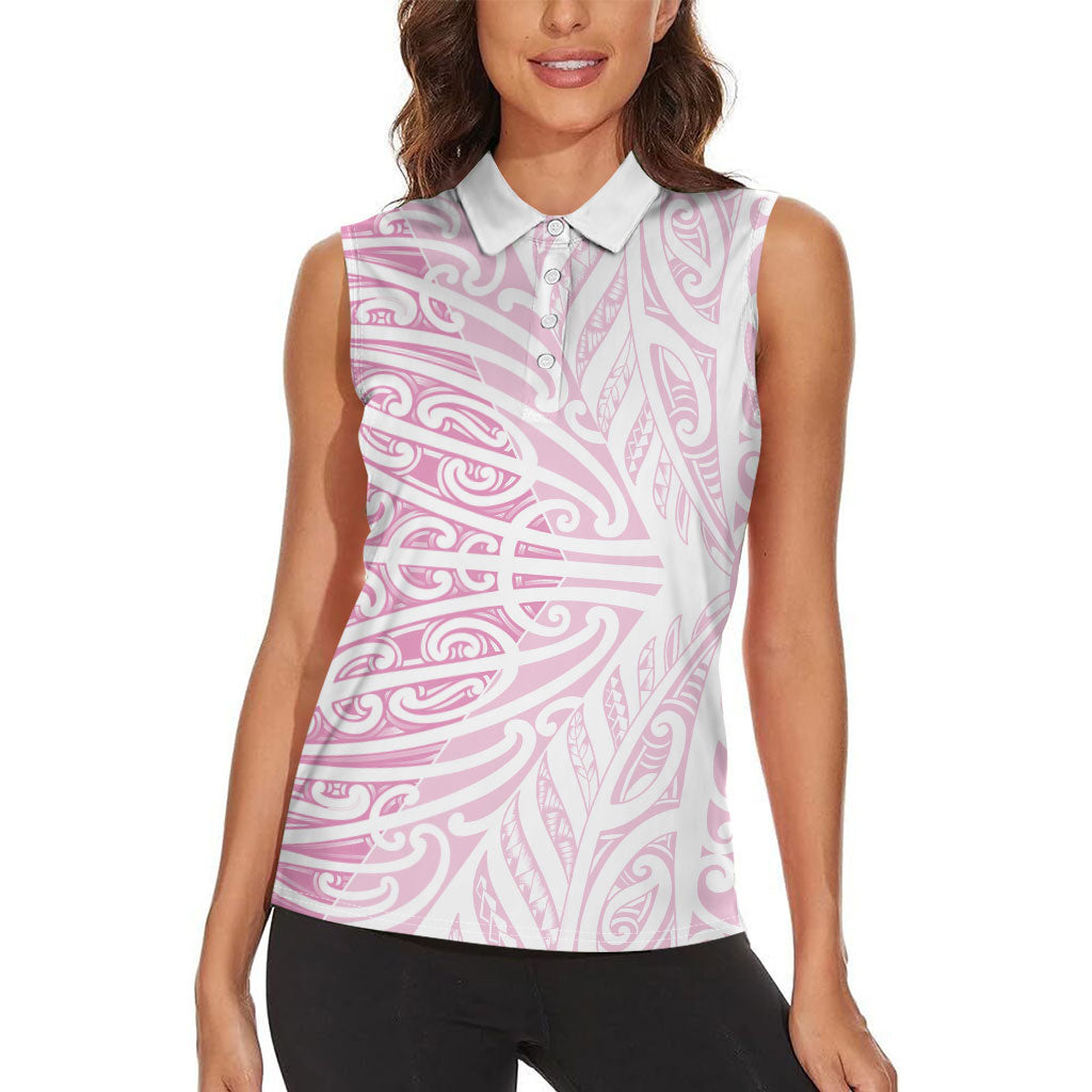 Pink New Zealand Puhoro Maori Tattoo Women Sleeveless Polo Shirt LT14 - Polynesian Pride