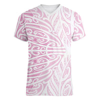 Pink New Zealand Puhoro Maori Tattoo Women V-Neck T-Shirt LT14 Female Pink - Polynesian Pride