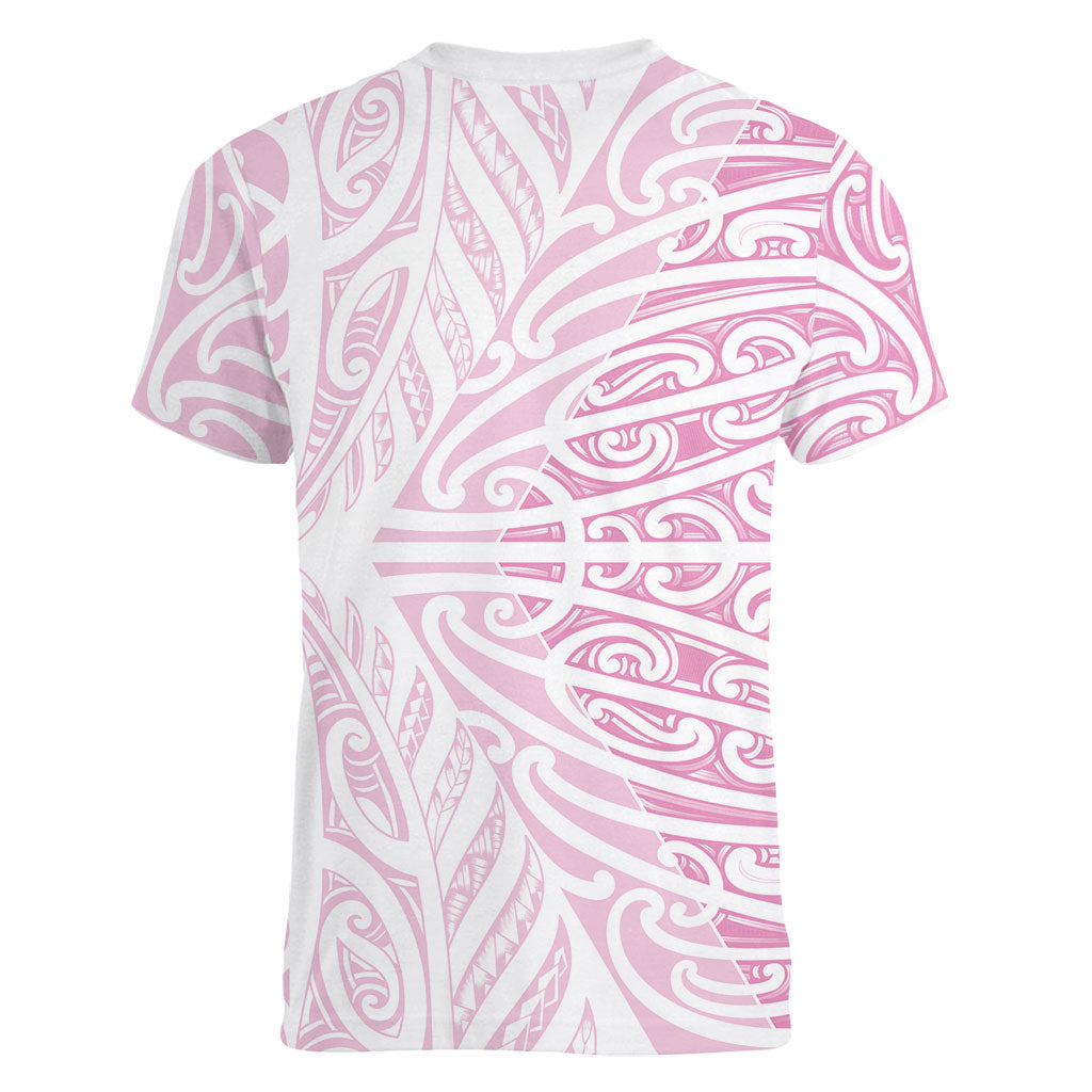 Pink New Zealand Puhoro Maori Tattoo Women V-Neck T-Shirt LT14 - Polynesian Pride