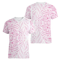 Pink New Zealand Puhoro Maori Tattoo Women V-Neck T-Shirt LT14 - Polynesian Pride